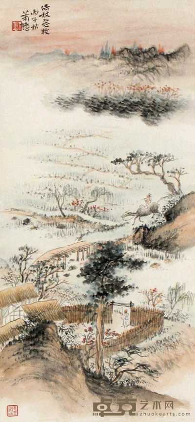 萧愻 丙子（1936年）作 山水 立轴 49×23cm